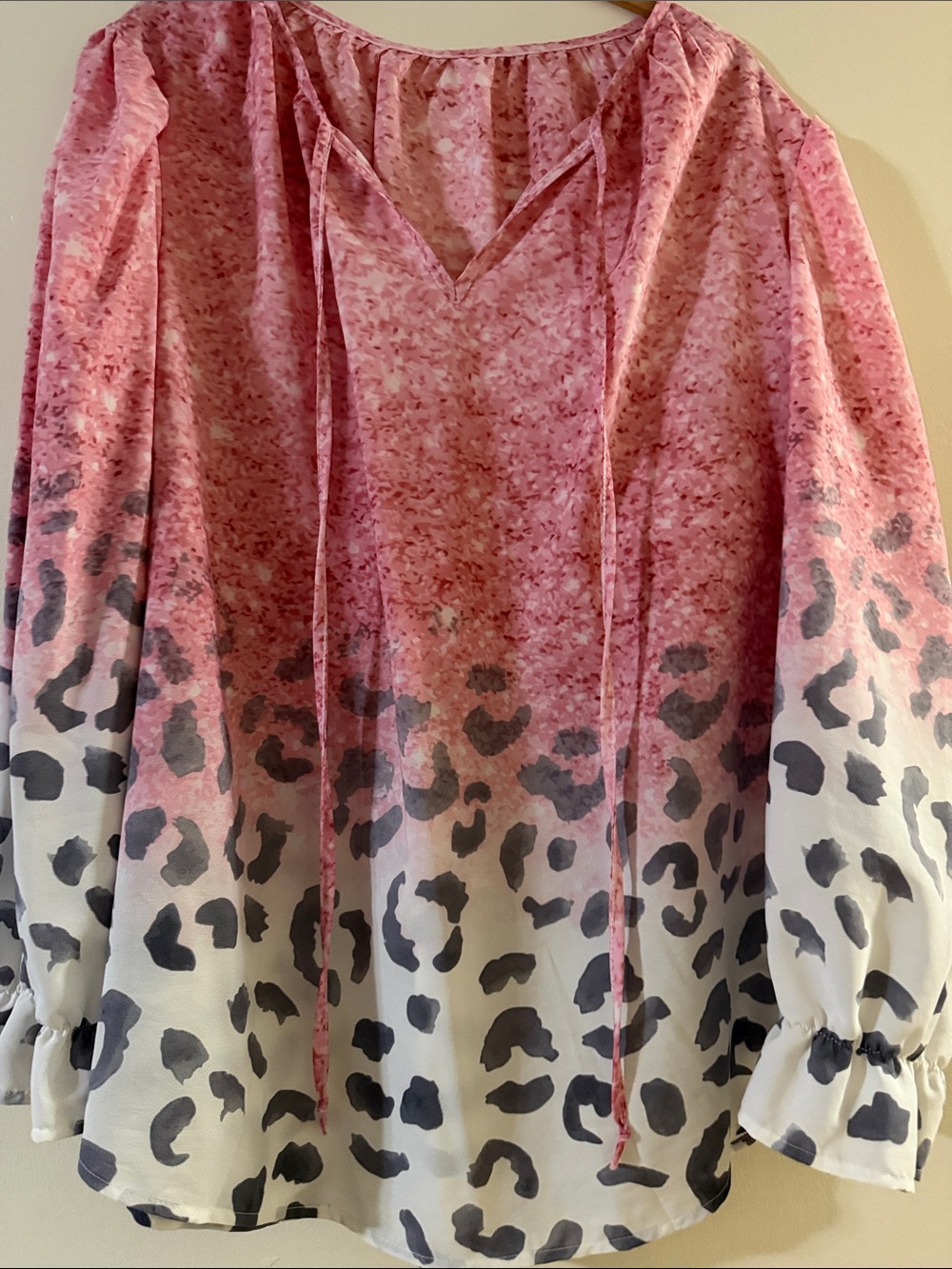 Pink Ombre Leopard Peasant Blouse